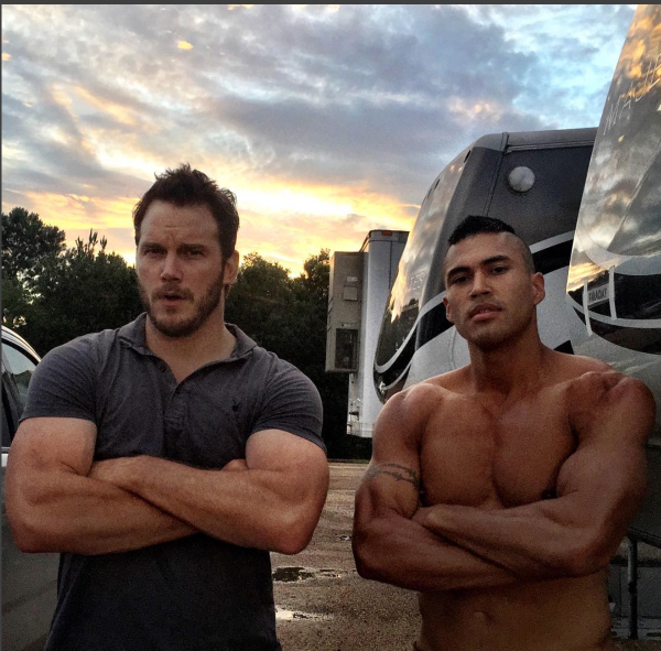 mischievous-tedi:  Chris Pratt and Martin Sensmeier on the set of The Magnificent