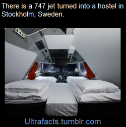 ultrafacts:    Boeing 747 in Stockholm converted into a hostel – If you are looking for somewhere a little different to stay for the holidays, you should check out the Jumbo Stay Hostel in Stockholm, Sweden. Created inside of a Boeing 747 Jumbo Jet