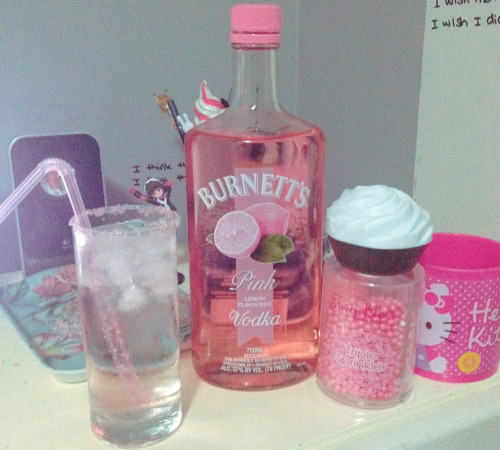 candyb0nes:  pink cocktails with pink sugar the greatest vodka ever basically. have it with sprite and oh my god