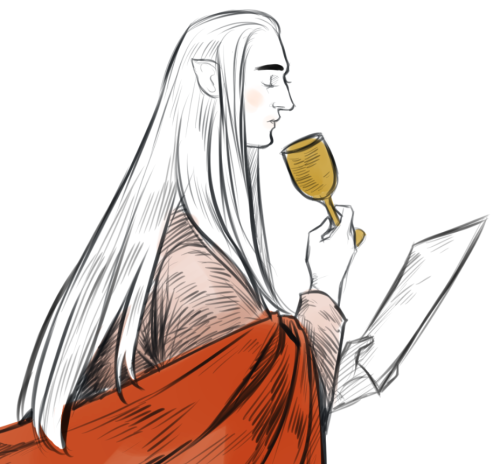 scorpionhoney:Legolas always loved riding the end of his father’s robes as a little elfing~Thranduil