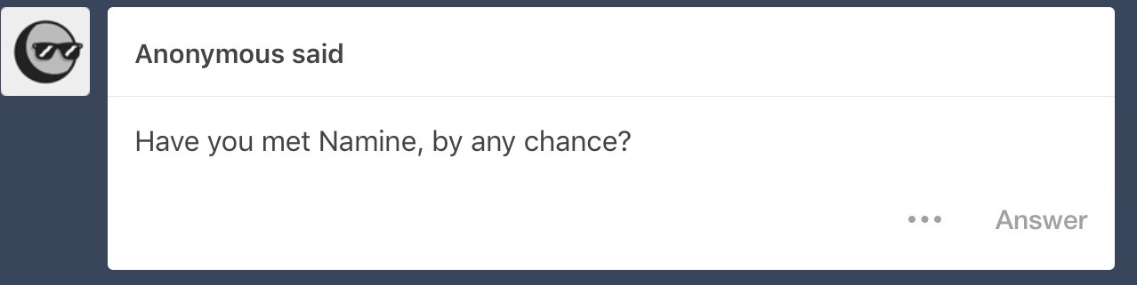 askvanitass:  The quiet girl? Yeah I met her..She knows a lot about Sora and his