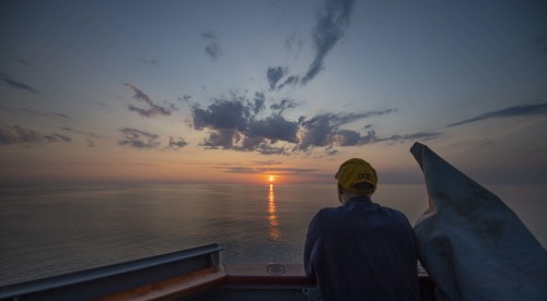 King of the world….BLACK SEA (September 24, 2020) &ndash; LT Timothy D. Grant, USN, watches the sun 