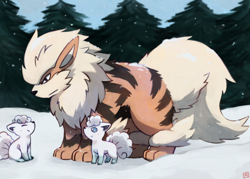 actual-drawings:  Some fluffy pups in the snow~