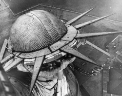 vintageeveryday:Rare view of the top of the Statue of Liberty’s Hair taken from the Torch, ca. 1930.