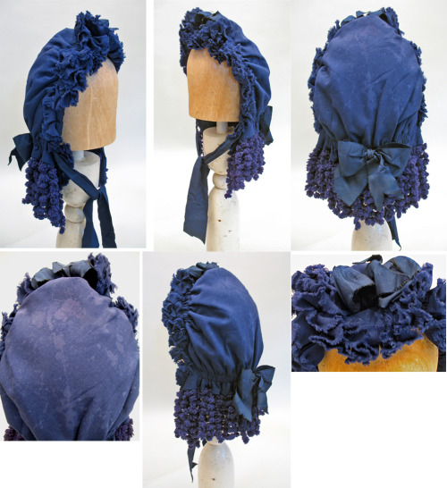 1850s - 1860s Victorian Era Navy Blue Wool Bonnet 