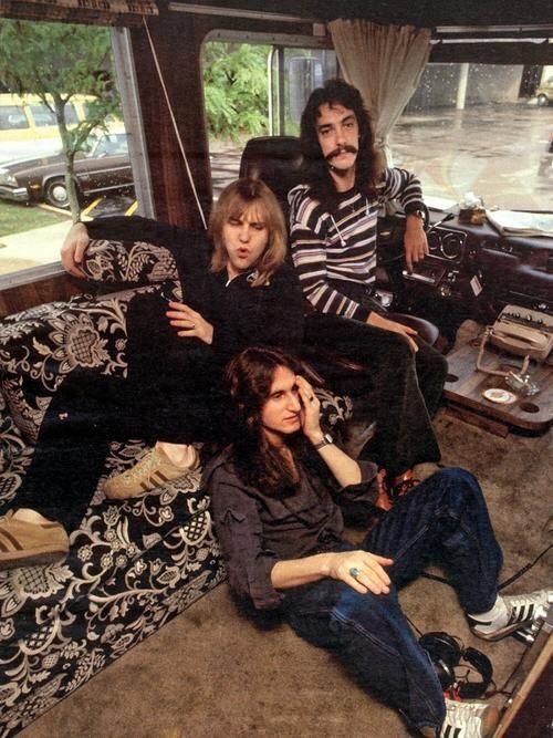 comfortablyzeppelin:  Rush in USA on tour bus for ‘All The World’s A Stage tour’