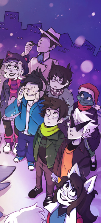  wohoo time to get in the holiday spirit!! hadn’t drawn the whole gang together in a while so that was nice :^) ❄️ you can get it as print on wlf here!