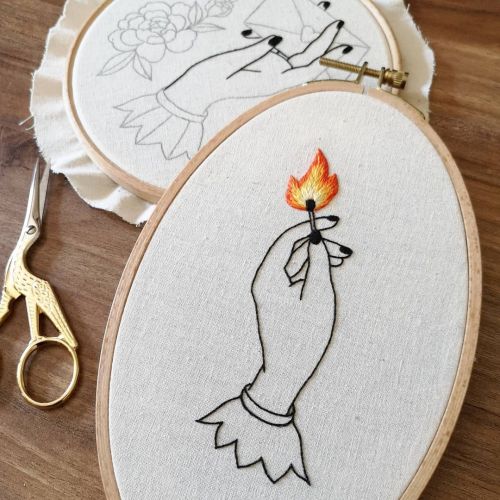 This Hand With a Match embroidery pattern is now available on Patreon till the end of June   Join my