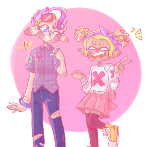 i’ve been trying to play around with color theory more so here’s some pinkish squid kids!! they’re n