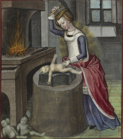 “Nature forging a baby” from a Roman de la Rose. Bruges, c.1490-c.1500