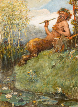 thesacredflames:  Pan (Rustic) The God of shepherds and flocks, of mountain wilds, hunting and rustic music. He wandered the hills and mountains of Arkadia playing his pan-pipes and chasing Nymphs. His unseen presence aroused feelings of panic in men
