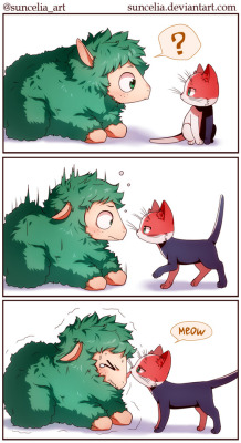 suncelia-art:  Deku sheep meets Todorocat