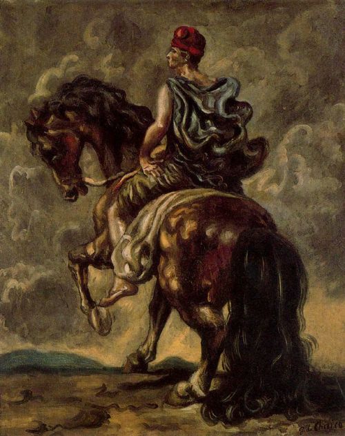 Cavalryman with a Red Hat and a Blue Cloak, Giorgio de ChiricoMedium: oil,canvas