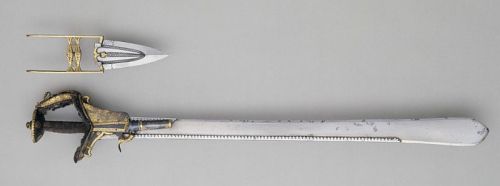 art-of-swords:  Sword (khanda) with dagger (katar) and percussion pistol Dated: circa 1850 Culture: Indian, Rajasthan  Source & Copyright: Royal Armouries  