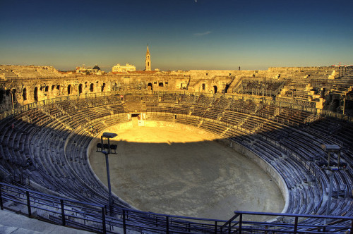 The Arena of Nimes, built around 70CE, is one of the largest and best-preserved Roman amphitheaters 