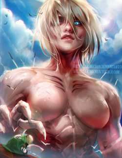 sakimichan:  Here’s the “female titan” from attack on titan, i really wanted to try at it since I already did the “male titan” *_* I had fun coming up with the composition .  PSD,Video process, High res of this piece and others will be made