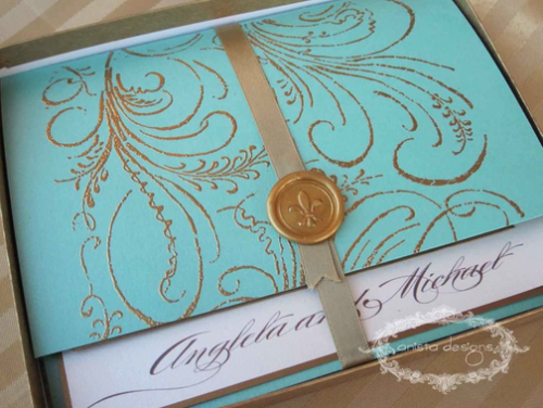 Embossed, triple layered Invitation with Italian-made pearlized cardstock paper - handmade by Anista