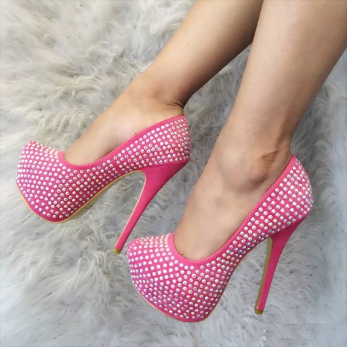 ideservenewshoesblog:Coral Faceted Beaded Platform Pump Heels Faux Suede