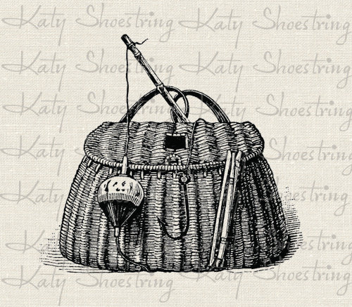 Vintage Wicker Fishing Creel Basket Digital Image