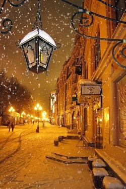 bluepueblo:  Snowy Night, Moscow, Russia photo via besttravelphotos 