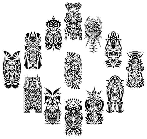 fuckyeahvideogamesartworks: FINAL FANTASY XII esper symbols (clockwise from the top) Framfrit, Chaos
