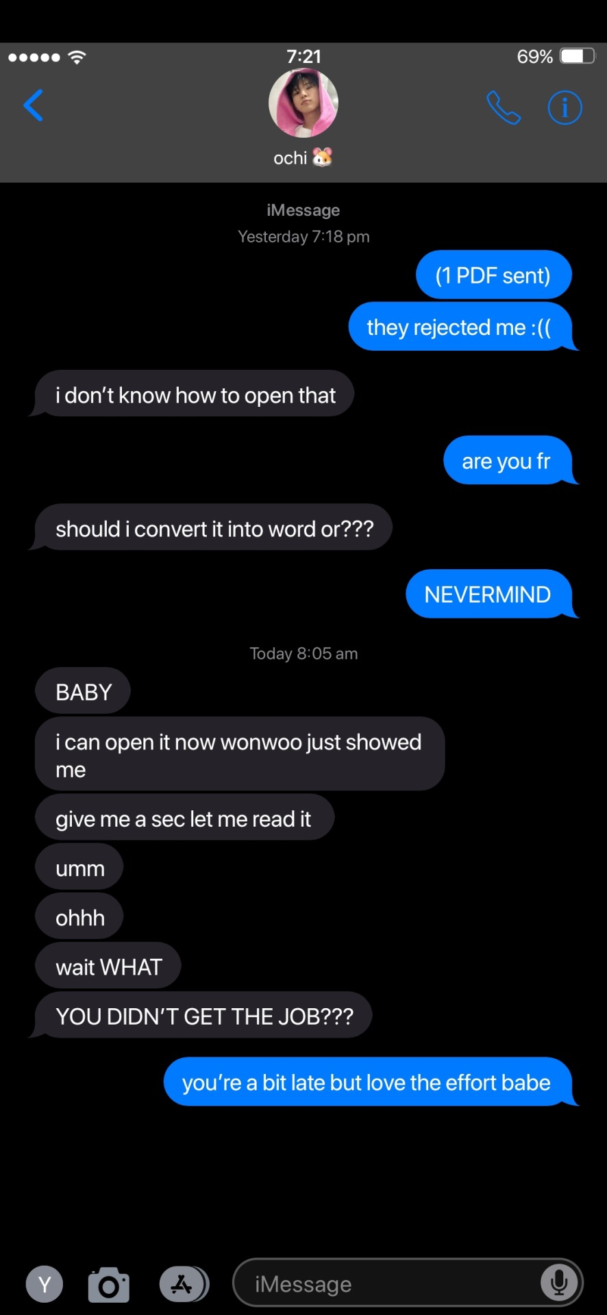 If Requests Are Open, Could I Please Request OT13 Texts Of When You Don't Get The Job You Really Wanted