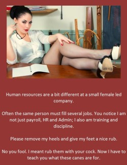 Human resources are a bit different at a small female led company.Often the same person must fill several jobs. You notice I am not just payroll, HR and Admin; I also am training and discipline.Please remove my heels and give my feet a nice rub.No you