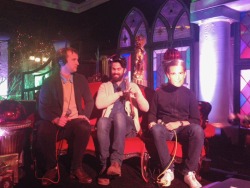mise-en-thrope:  Baio, CT, and Ezra in a Tom Cruise mask during their interview backstage at the KROQ Almost Acoustic Christmas. 