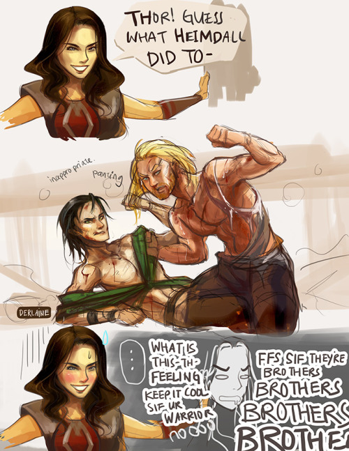 derlaine:I swear this started out as an innocent drawing of Thor bugging Loki but then when drawing 