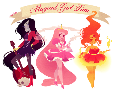 mayakern:  magical girl time! three of my favorite adventure time ladies as magical girls. you can buy the print here! 