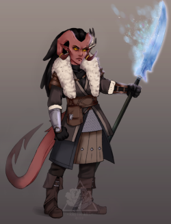 tabletop-rpgs: raeth-art: Finished illustration of my D&amp;D character!!  I love her, she looks grumpy and ready to kill.  