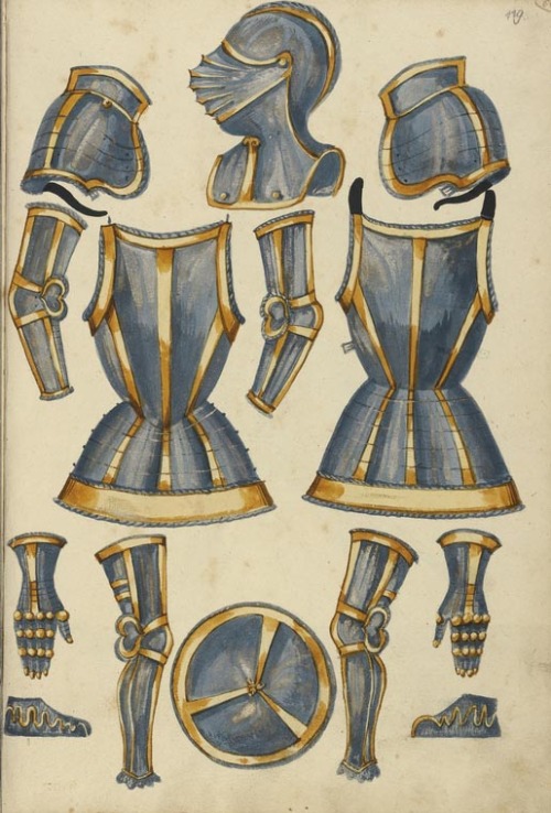 Tournament book, drawings of armor, 1560-1570. Augsburg, Germany. Via Getty Museum