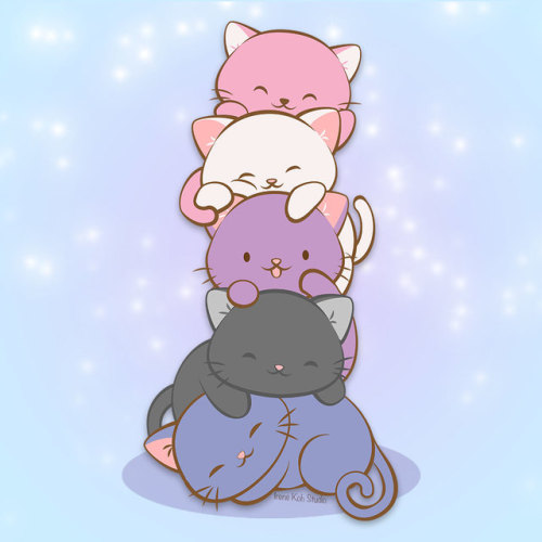 irenekohstudio: Kawaii cat pile in the colors of genderfluid pride flag.