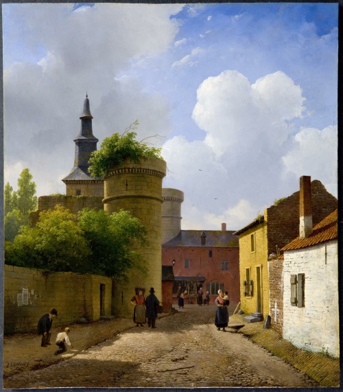 Andreas Schelfhout (1787-1870) - Street in Huy, Belgium c.1825. Oil on panel.