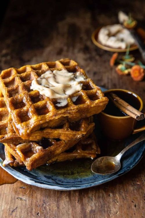 antikristrecipes:    Cider Pumpkin Waffles with Salted Maple Butter  