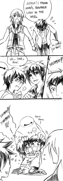bonbonpich:  BH6/KH3 crossover :3 I can’t stop thinking about this…even when i tried to sleep, lol. so my expectation in KH3 is Hiro finding Tadashi (in manga version, he isn’t dead, only lost in the portal and somehow that portal is connected to