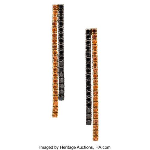 Orange sapphire and black diamond earrings (at Heritage Auctions)