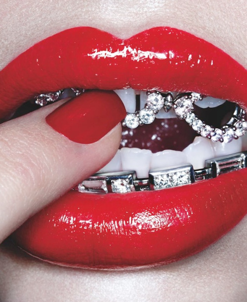 lenadreamsingold:  bad-dominicana:  mariavontraphouse:  deliciouskaek:  velved:  Grillz by Christian Ferretti for Interview Magazine April 2013  yo, fuck Christian Ferretti wasn’t this considered “ghetto” “tasteless” and “low class” just