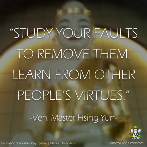 dharma-king:  Study your faults to remove them. Learn from other people’s virtue  -Venerable Master Hsing Yun