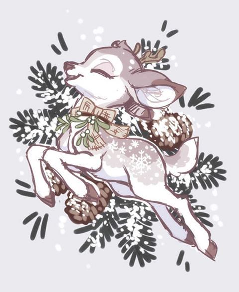 celesse:Winter baby #art #illustration #artistoninstagram #deer #fawn #winter #snow #pinecones #pine