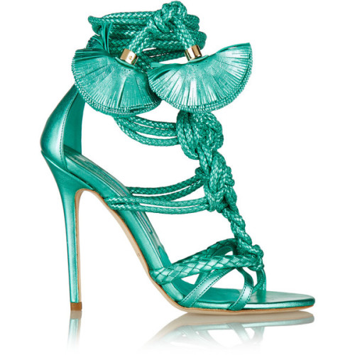 Brian Atwood - Yuna Metallic Leather Sandals ❤ liked on Polyvore (see more embellished shoes)