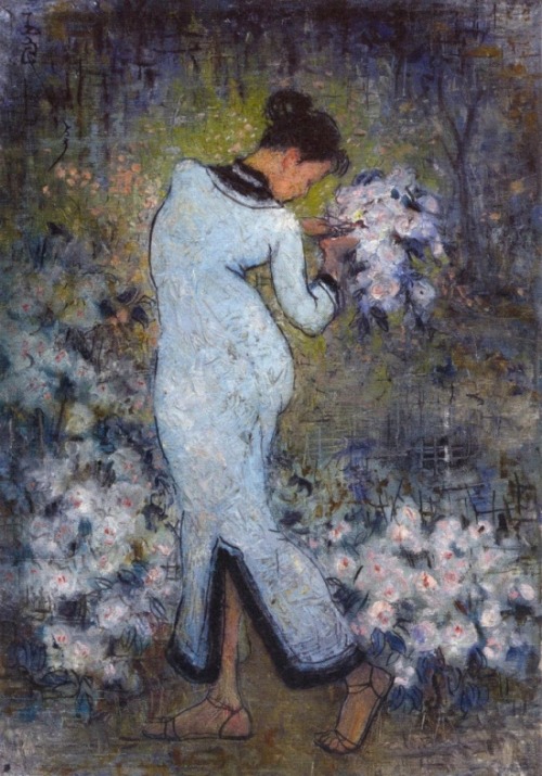 loumargi:Pan Yuliang (Chinese, 1899-1977) Fille avec des fleurs.
