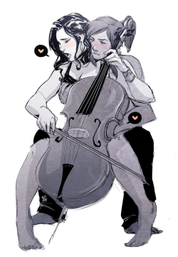 denimcatfish:Korrasami Musician AU. Korra not helping Asami practice.  or she&rsquo;s playing her favorite instrement ~ ;9