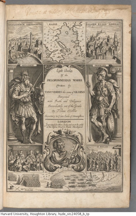 Thucydides. Eight bookes of the Peloponnesian Warre, 1629. STC 24058 (B) Houghton Library, Harvard U