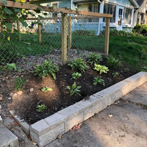 I got my front bank all planted up! The grasses and dogwood bush I bought, hostas are all from vario