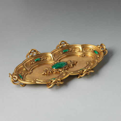 Pen tray (part of a set)Gilt bronze, malachite1851London