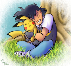 foxyteah:Ash cuddling his Pikachu! There