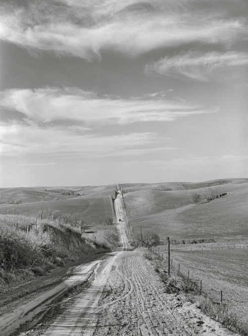 gacougnol:John VachonCountry Road in Western Iowa corn country. Monona County, 1940