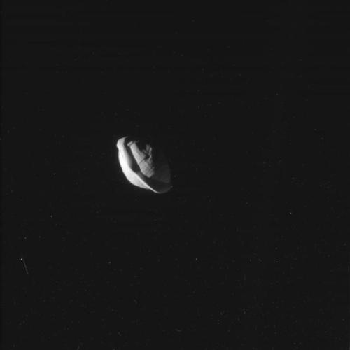 explorationimages: Cassini: Saturn’s tiny moon Pan, March 7th 2017. Pan orbits in the Encke Ga