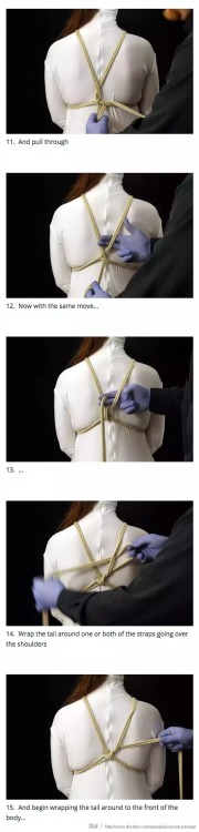daguanren-s: 捆绑教程之-五角星缚 此缚方法可以完美展示胸的形态，麻绳的质感，加上敏感而亭亭玉立的乳头，将人体的魅力展现的淋漓精致，实在是玩儿乳的不二选择
